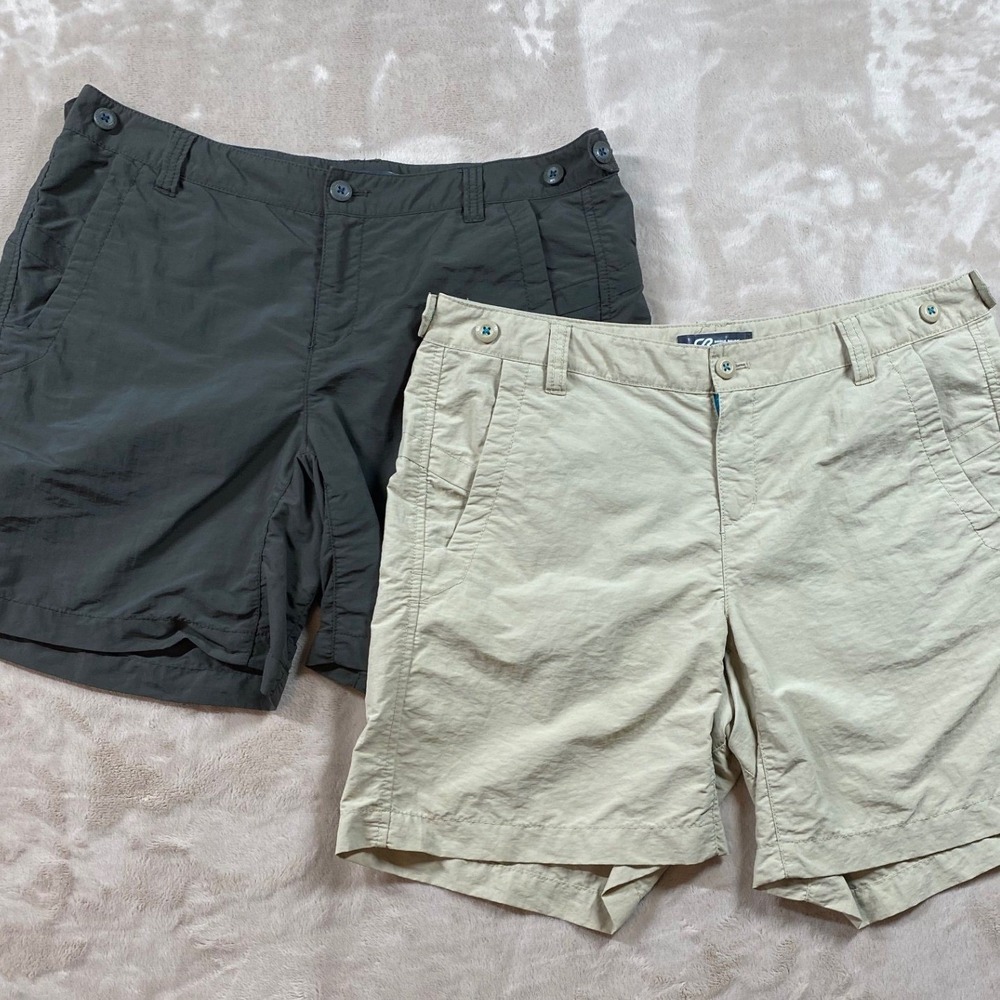 Lot of Two Eddie Bauer Sport Performance Mens Packable Trail Shorts Tan Olive 34